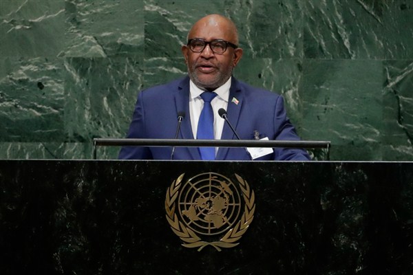 Comoros’ president, Azali Assoumani, addresses the 73rd session of the United Nations General Assembly at U.N. headquarters, New York, Sept. 27, 2018 (AP photo by Frank Franklin II).