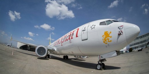 An Ethiopian Airlines Boeing 737 Max 8 sits at Bole International Airport in Addis Ababa, Ethiopia, March 23, 2019 (AP photo by Mulugeta Ayene).