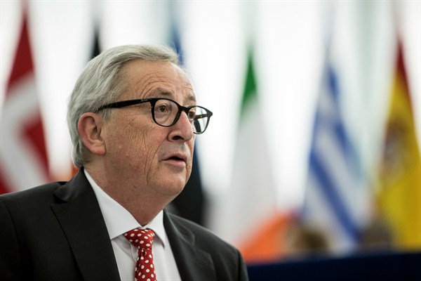 European Commission President Jean-Claude Juncker speaks at the European Parliament, Strasbourg, France, April 16, 2019 (AP photo by Jean-Francois Badias).
