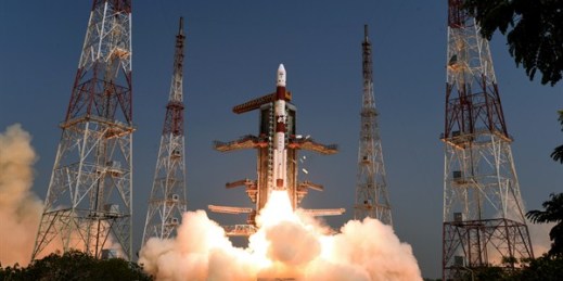 Polar Satellite Launch Vehicle C-45 lifts from Satish Dhawan Space Center in Sriharikota, India (Indian Space Research Organization photo via AP Images).