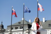Slovakia’s newly elected president, Zuzana Caputova, arrives for a television interview in front of the Presidential Palace in Bratislava, Slovakia, March 31, 2019 (AP photo by Petr David Josek).