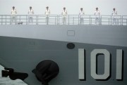 Sailors stand on the deck of the new Type 055-class destroyer known as Nanchang during a parade marking the Chinese navy’s 70th anniversary, Qingdao, China, April 23, 2019 (AP photo by Mark Schiefelbein).