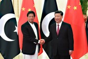 Chinese President Xi Jinping, right, shakes hands with Pakistani Prime Minister Imran Khan before a meeting at the Great Hall of the People in Beijing, April 28, 2019 (Pool photo by Madoka Ikegami via AP Images).