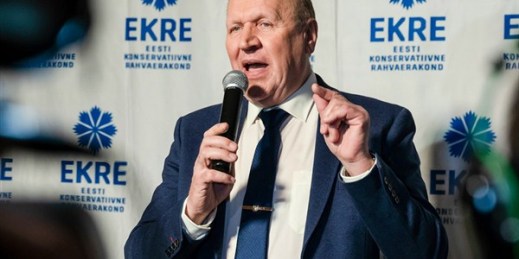 Mart Helme, chairman of the Estonian Conservative People’s Party, or EKRE, after parliamentary elections in Tallinn, Estonia, March 4, 2019 (AP photo by Tanel Meos).