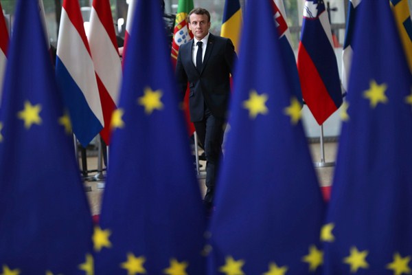 French President Emmanuel Macron arrives for an EU summit in Brussels, May 28, 2019 (AP photo by Francisco Seco).