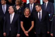 European Union foreign policy chief Federica Mogherini poses during a group photo of foreign ministers from the EU and the Eastern Partnership, Brussels, May 13, 2019 (AP photo by Francisco Seco).