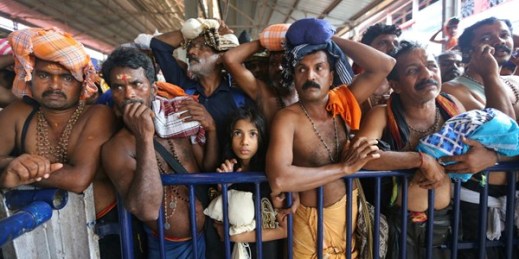 Devotees wait to worship at the Sabarimala temple, one of the world’s largest Hindu pilgrimage sites, in Kerala state, India, Nov. 5, 2018 (AP photo by Manish Swarup).