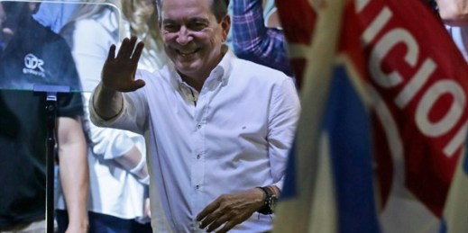 Panama’s president-elect, Laurentino Cortizo, waves to supporters in Panama City, May 6, 2019 (AP photo by Arnulfo Franco).