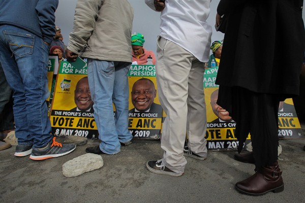 Voters gather at a polling station to cast their votes in Cape Town, South Africa, May 8, 2019 (AP photo by Halden Krog).