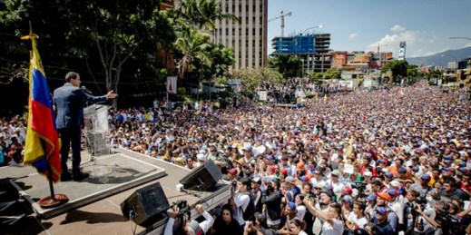 Venezuelan opposition leader Juan Guaido addresses supporters at a rally in Caracas, Venezuela, Feb. 3, 2019 (Sputnik photo by Leo Alvarez via AP Images).