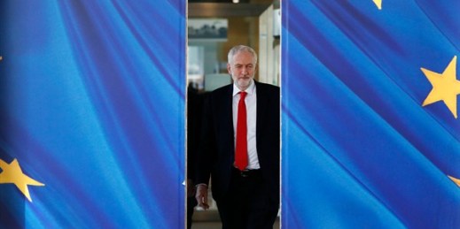 British Labour Party leader Jeremy Corbyn leaves EU headquarters in Brussels, March 21, 2019 (AP photo by Frank Augstein).