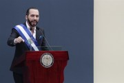 El Salvador’s newly sworn-in president, Nayib Bukele, delivers his inaugural address in Plaza Barrios in San Salvador, El Salvador, June 1, 2019 (AP photo by Salvador Melendez).