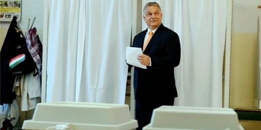 Hungarian Prime Minister Viktor Orban casts his vote at a polling station for the European Parliament election, Budapest, May 26, 2019 (MTI photo by Szilard Koszticsak via AP).