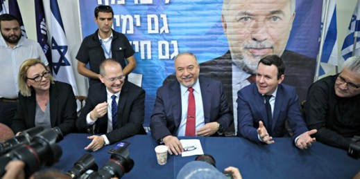 Former Defense Minister and Yisrael Beiteinu party leader Avigdor Lieberman during a press conference after a second, snap election was called, Tel Aviv, Israel, May 30, 2019 (AP photo by Oded Balilty).