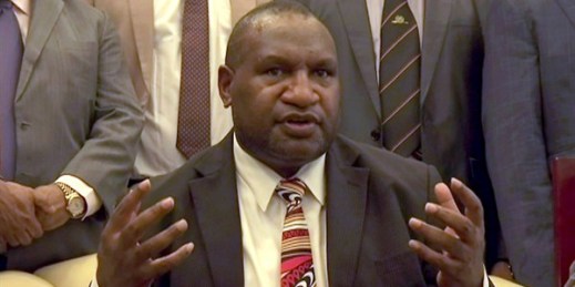 Papua New Guinea’s new prime minister, James Marape, speaks to media after being sworn in, Port Moresby, Papua New Guinea, May 30, 2019 (Image from video by Australian Broadcasting Corporation via AP Images).