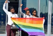 Activists celebrate outside the High Court in Gaborone, Botswana, June 11, 2019 (AP photo).