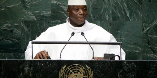 Gambia’s former president, Yahya Jammeh, addresses the 69th session of the United Nations General Assembly at the United Nations headquarters, in New York, Sept. 25, 2014 (AP photo by Frank Franklin II).