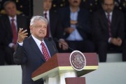 Mexican President Andres Manuel Lopez Obrador addresses National Guard soldiers during a ceremony in Mexico City, June 30, 2019 (AP photo by Christian Palma).