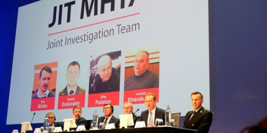Officials from the Joint Investigation Team probing the downing of Malaysia Airlines Flight 17 at a press conference, announcing charges against three Russians and a Ukrainian separatist, in Nieuwegein, Netherlands, June 19, 2019 (AP photo by Mike Corder)