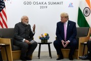 President Donald Trump meets with Indian Prime Minister Narendra Modi during a meeting on the sidelines of the G-20 Summit in Osaka, Japan, June 28, 2019 (AP photo by Susan Walsh).