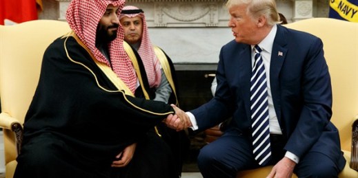 President Donald Trump shakes hands with Saudi Crown Prince Mohammed bin Salman in the Oval Office of the White House, Washington, March 20, 2018 (AP photo by Evan Vucci).