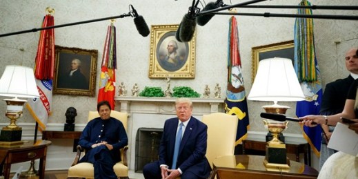 President Donald Trump during a meeting with Pakistani Prime Minister Imran Khan in the Oval Office of the White House, July 22, 2019, Washington (AP photo by Alex Brandon).