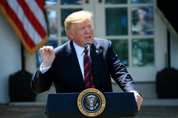 President Donald Trump speaks in the Rose Garden of the White House, Washington, May 16, 2019 (AP photo by Manuel Balce Ceneta).
