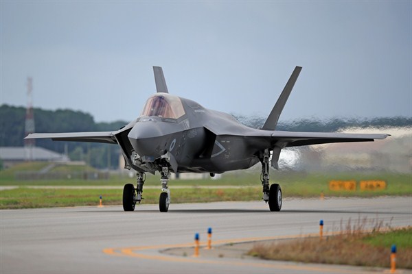 An F-35 fighter jet takes off from Beaufort U.S. Marines Air Base in Beaufort, South Carolina (Photo by Peter Byrne for Press Association via AP Images).