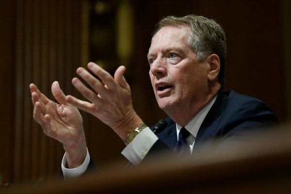 U.S. Trade Representative Robert Lighthizer testifies before the Senate Finance Committee on Capitol Hill in Washington, June 18, 2019 (AP photo by Susan Walsh).
