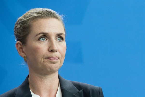 Denmark’s prime minister, Mette Fredericksen, at a press briefing in Berlin, Germany, July 11, 2019 (Photo by Annegret Hilse for dpa via AP Images).