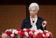 Christine Lagarde, the managing director of the International Monetary Fund, speaks at a seminar on the sidelines of the G-20 finance ministers and central bank governors meeting in Fukuoka, Japan, June 8, 2019 (pool photo by Kiyoshi Ota via AP Images).