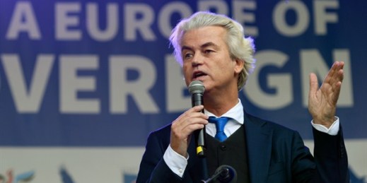 Geert Wilders, leader of the Dutch Party for Freedom, at a rally in Wenceslas Square, Prague, Czech Republic, April 25, 2019 (CTK photo by Michal Kamaryt via AP Images).