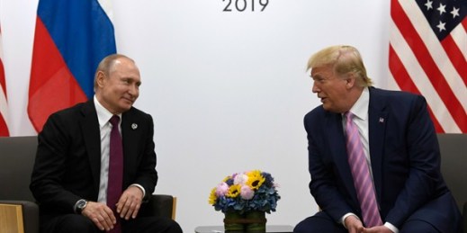 U.S. President Donald Trump meets with Russian President Vladimir Putin during a bilateral meeting on the sidelines of the G-20 summit in Osaka, Japan, June 28, 2019 (AP photo by Susan Walsh).
