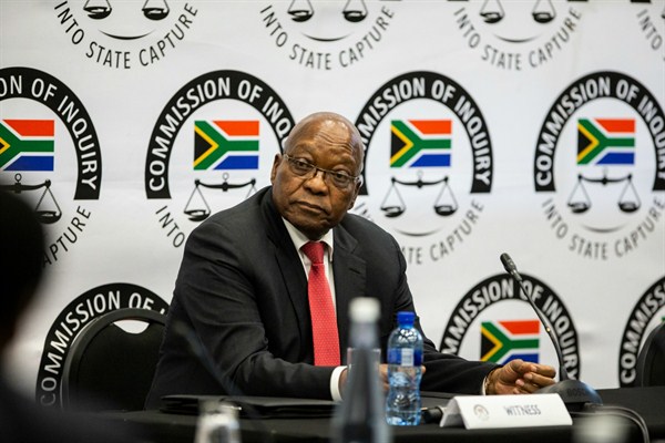 Former South African President Jacob Zuma appears before the Zondo Commission to respond to allegations of corruption during his presidency, in Johannesburg, July 15, 2019. (Pool Photo by Wikus de Wet via AP Images)