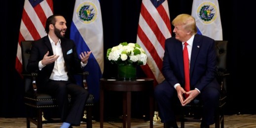 President Donald Trump meets with President Nayib Bukele of El Salvador at the InterContinental Barclay New York hotel during the United Nations General Assembly, in New York, Sept. 25, 2019 (AP photo by Evan Vucci).