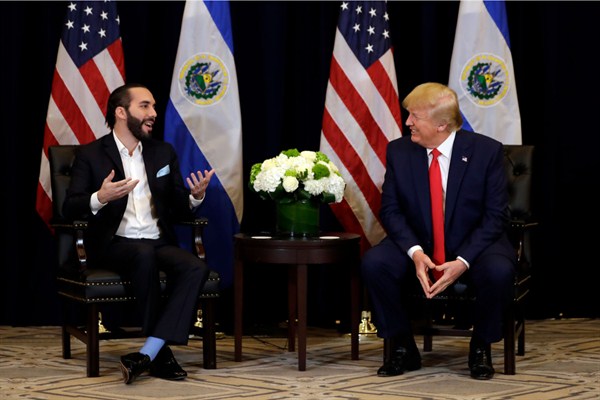 President Donald Trump meets with President Nayib Bukele of El Salvador at the InterContinental Barclay New York hotel during the United Nations General Assembly, in New York, Sept. 25, 2019 (AP photo by Evan Vucci).