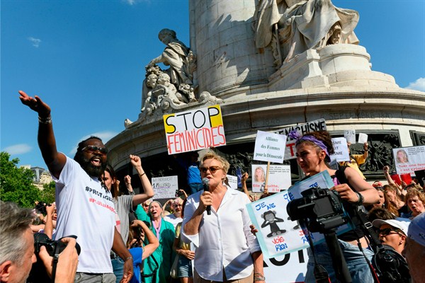 People protesting violence against women in Paris, July 6, 2019 (SIPA photo by Jacques Witt via AP Images).