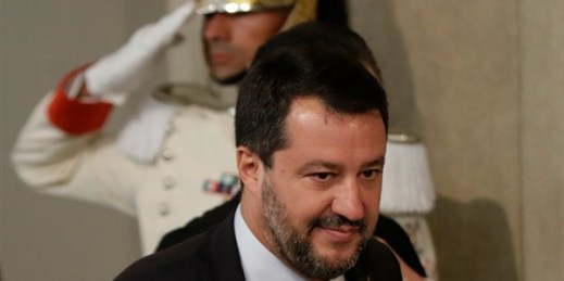 League party leader Matteo Salvini leaves after meeting with Italian President Sergio Mattarella, in Rome, Aug. 22, 2019 (AP photo by Alessandra Tarantino).