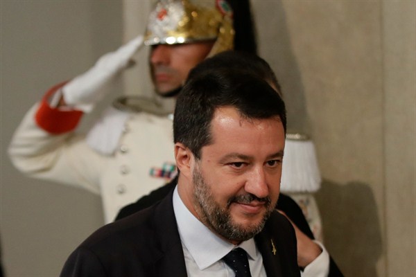 League party leader Matteo Salvini leaves after meeting with Italian President Sergio Mattarella, in Rome, Aug. 22, 2019 (AP photo by Alessandra Tarantino).