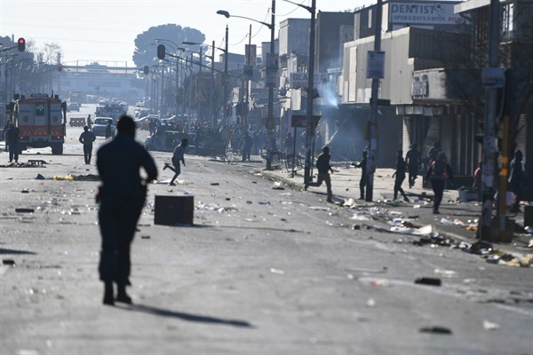 A street on the outskirts of Johannesburg after riots targeted foreign-owned shops and businesses, Sept. 2, 2019 (AP photo).