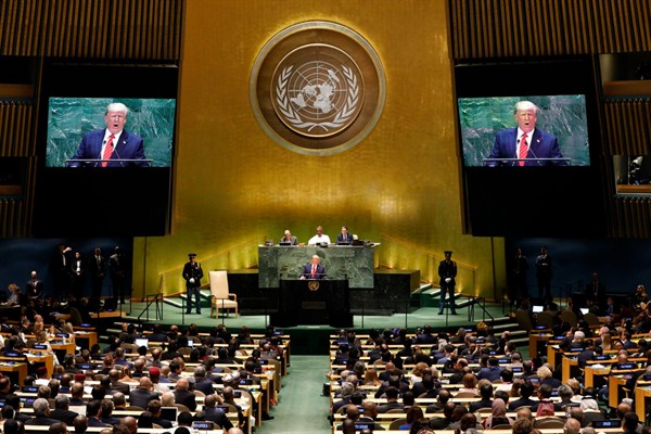 U.S. President Donald Trump addresses the 74th session of the United Nations General Assembly, Sept. 24, 2019 (AP photo by Richard Drew).