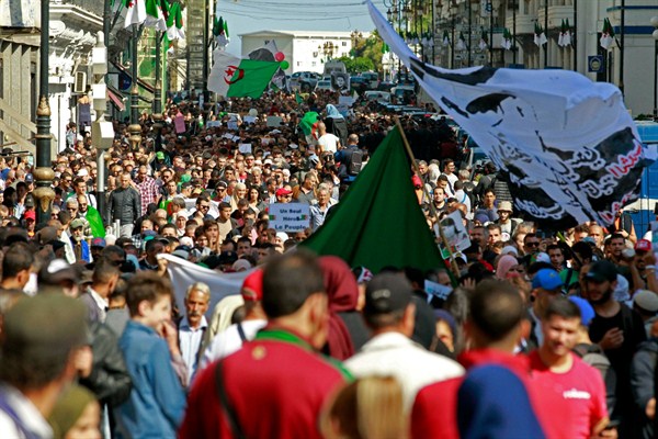 Algerian students take to the streets to protest against the government, Algiers, Oct. 29, 2019 (AP photo by Fateh Guidoum).