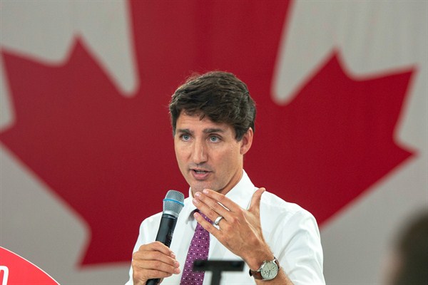 Canadian Prime Minister Justin Trudeau speaks at a campaign event in Mississauga, Ontario, Sept. 29, 2019 (Canadian Press photo by Ryan Remiorz via AP).
