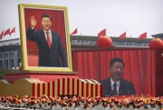 A large portrait of Chinese President Xi Jinping at a parade to commemorate the 70th anniversary of the founding of the People’s Republic of China, Beijing, Oct. 1, 2019 (AP photo by Mark Schiefelbein).