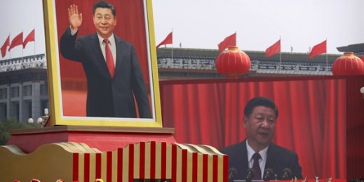 A large portrait of Chinese President Xi Jinping at a parade to commemorate the 70th anniversary of the founding of the People’s Republic of China, Beijing, Oct. 1, 2019 (AP photo by Mark Schiefelbein).