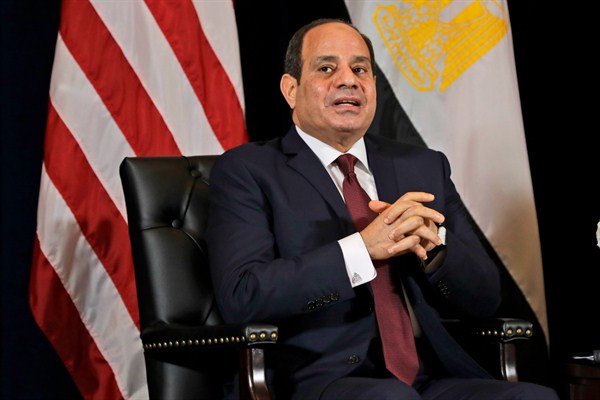 Egyptian President Abdel Fattah el-Sisi during a meeting with President Donald Trump at the InterContinental Barclay hotel during the United Nations General Assembly, in New York, Sept. 23, 2019 (AP photo by Evan Vucci).