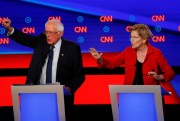 Sen. Bernie Sanders and Sen. Elizabeth Warren during the first of two Democratic presidential primary debates hosted by CNN, in Detroit, Michigan, July 30, 2019 (AP photo by Paul Sancya).