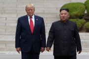 President Donald Trump and North Korean leader Kim Jong Un at the North Korean side of the Demilitarized Zone, in the village of Panmunjom, June 30, 2019 (AP photo by Susan Walsh).