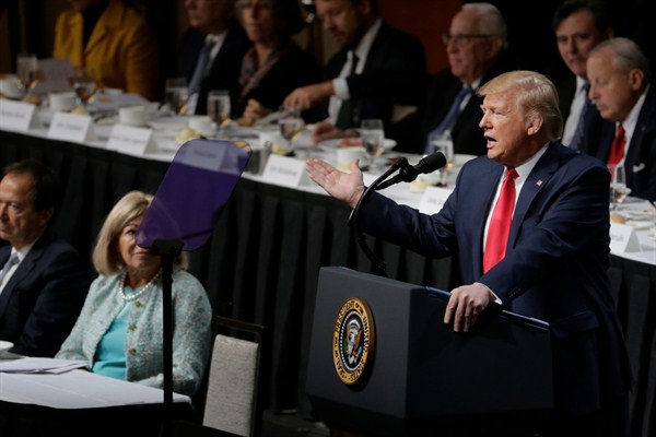 President Donald Trump speaks during a meeting of the Economic Club of New York, in New York, Nov. 12, 2019 (AP photo by Seth Wenig).