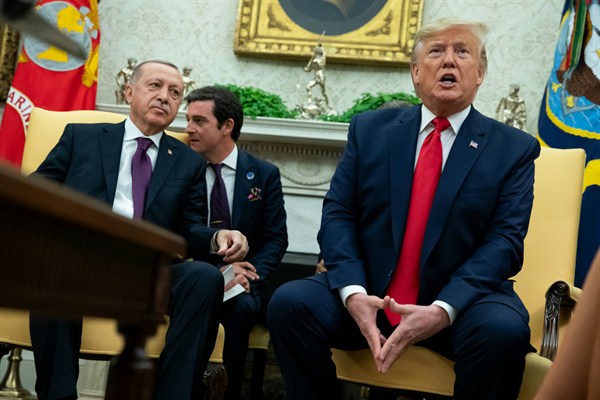 President Donald Trump meets with Turkish President Recep Tayyip Erdogan in the Oval Office of the White House, in Washington, Nov. 13, 2019 (AP photo by Evan Vucci).